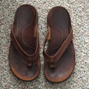 Women’s Olukai Brown Leather Flip Flops